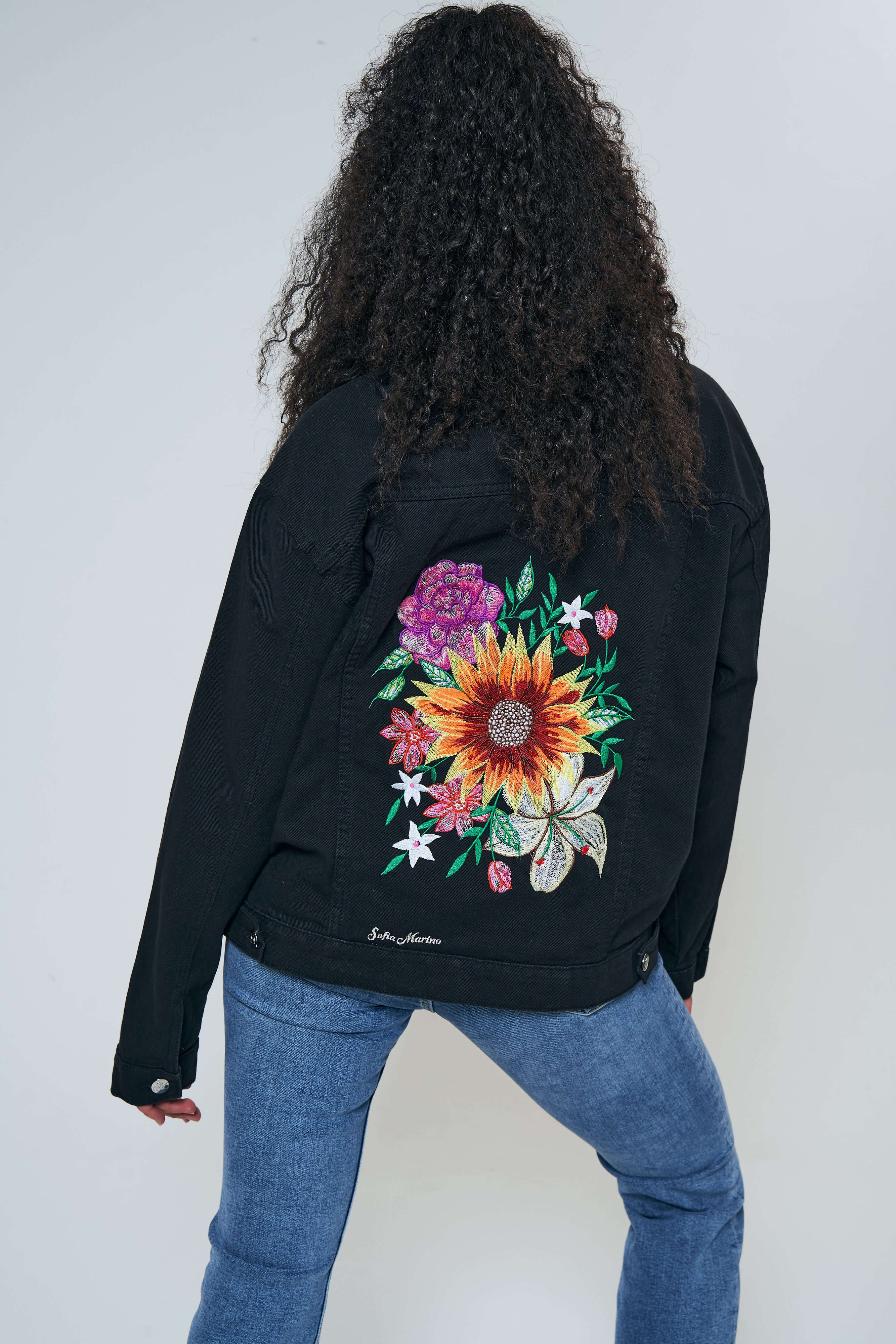 Tropical Leaves Embroidered Denim Jacket - Sofia Marino – Sofia Marino