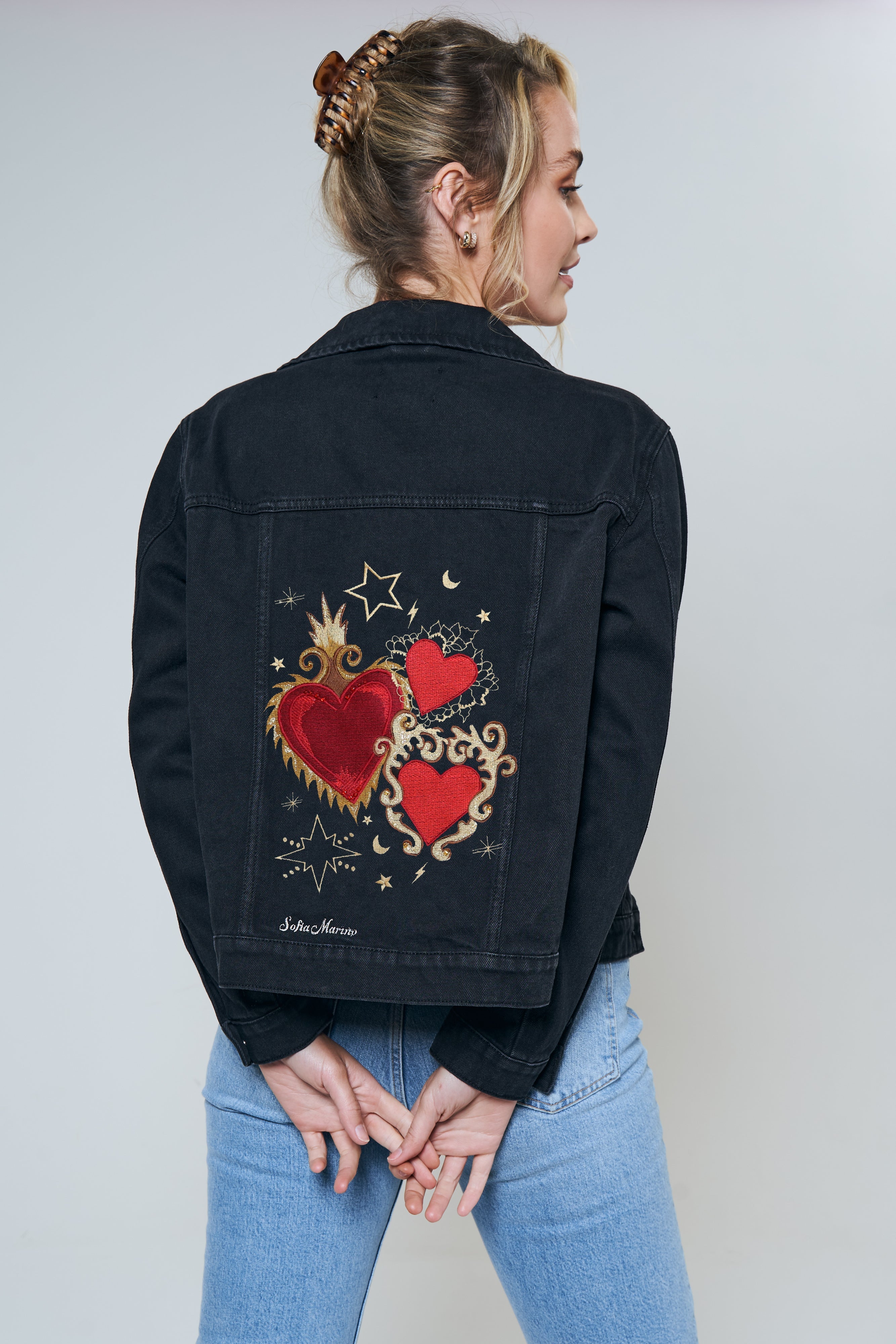 Adoration Sunflower Embroidered Denim Jacket - Sofia Marino